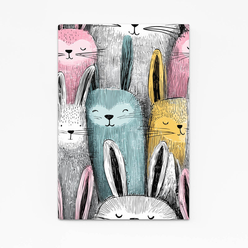 Vintage Rabbit Art – angled canvas view on white background