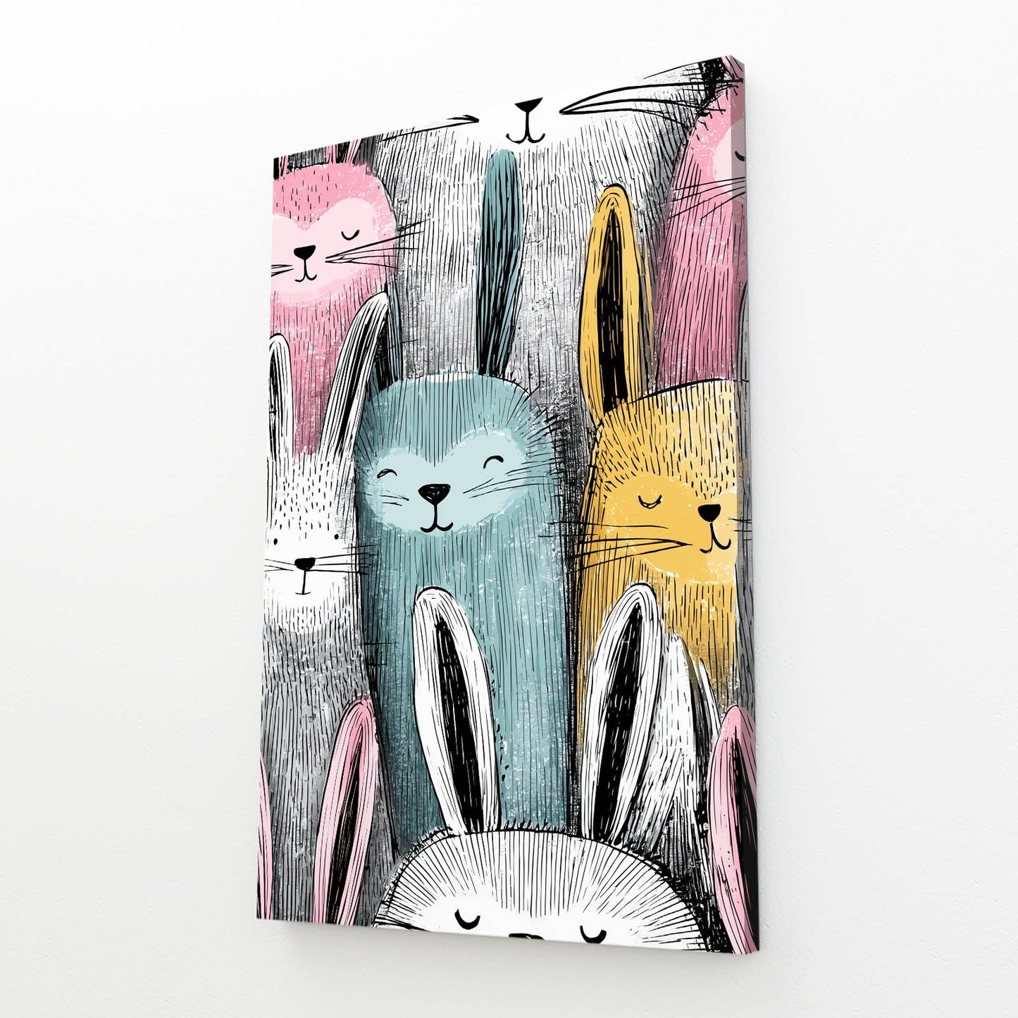 Vintage Rabbit Art – angled canvas view on white background