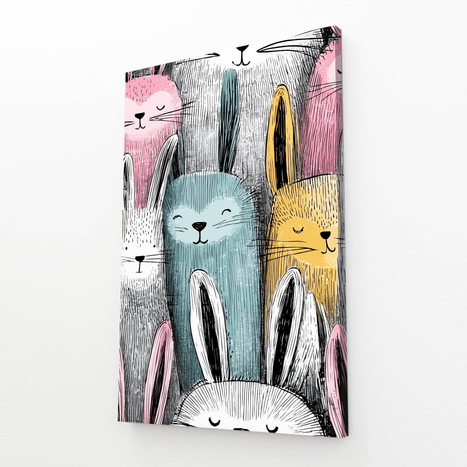 Vintage Rabbit Art – angled canvas view on white background