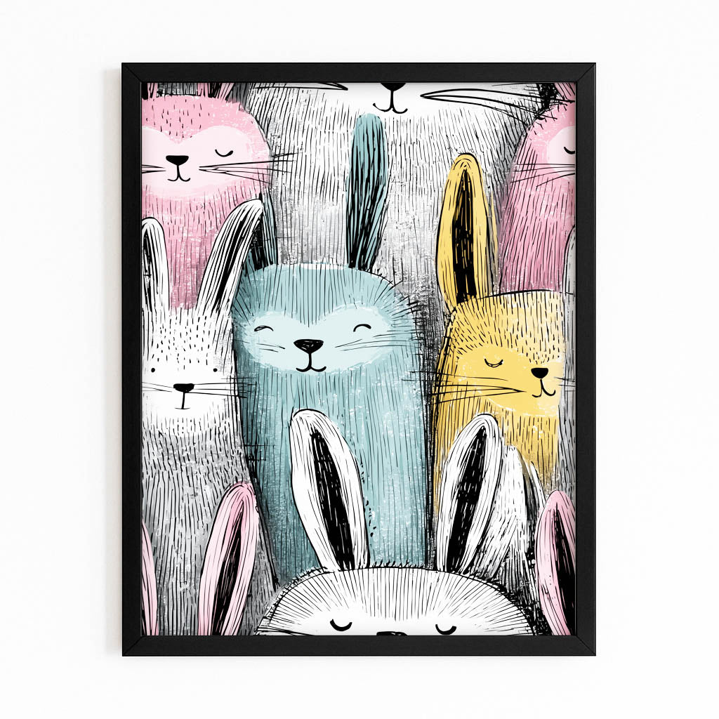 Vintage Rabbit Art – with Premium Black frame on white background