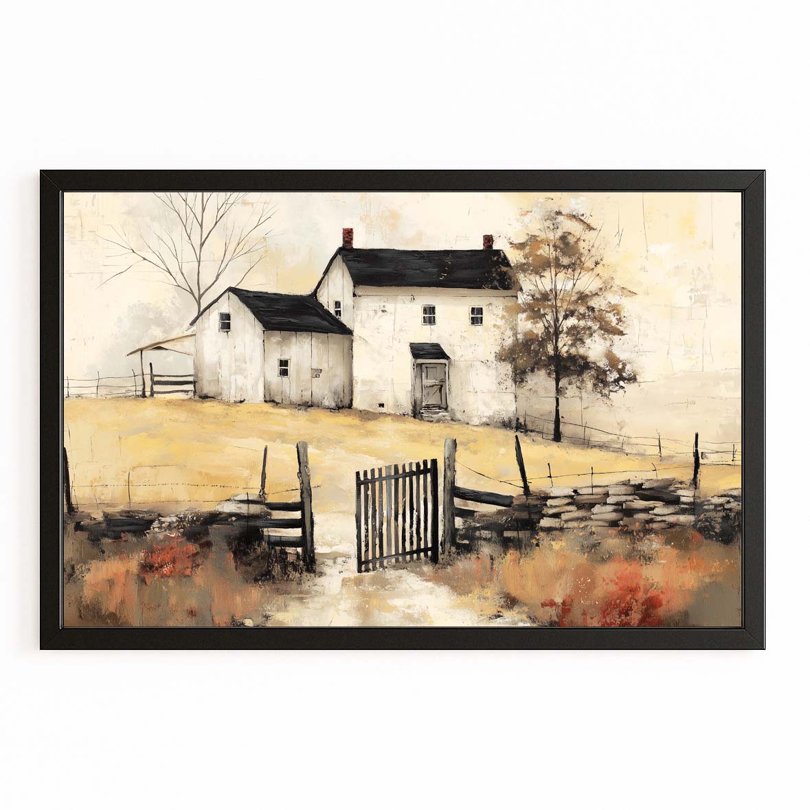 Vintage Rustic Farmhouse Farmhouse Canvas Art – with Premium Black frame on white background