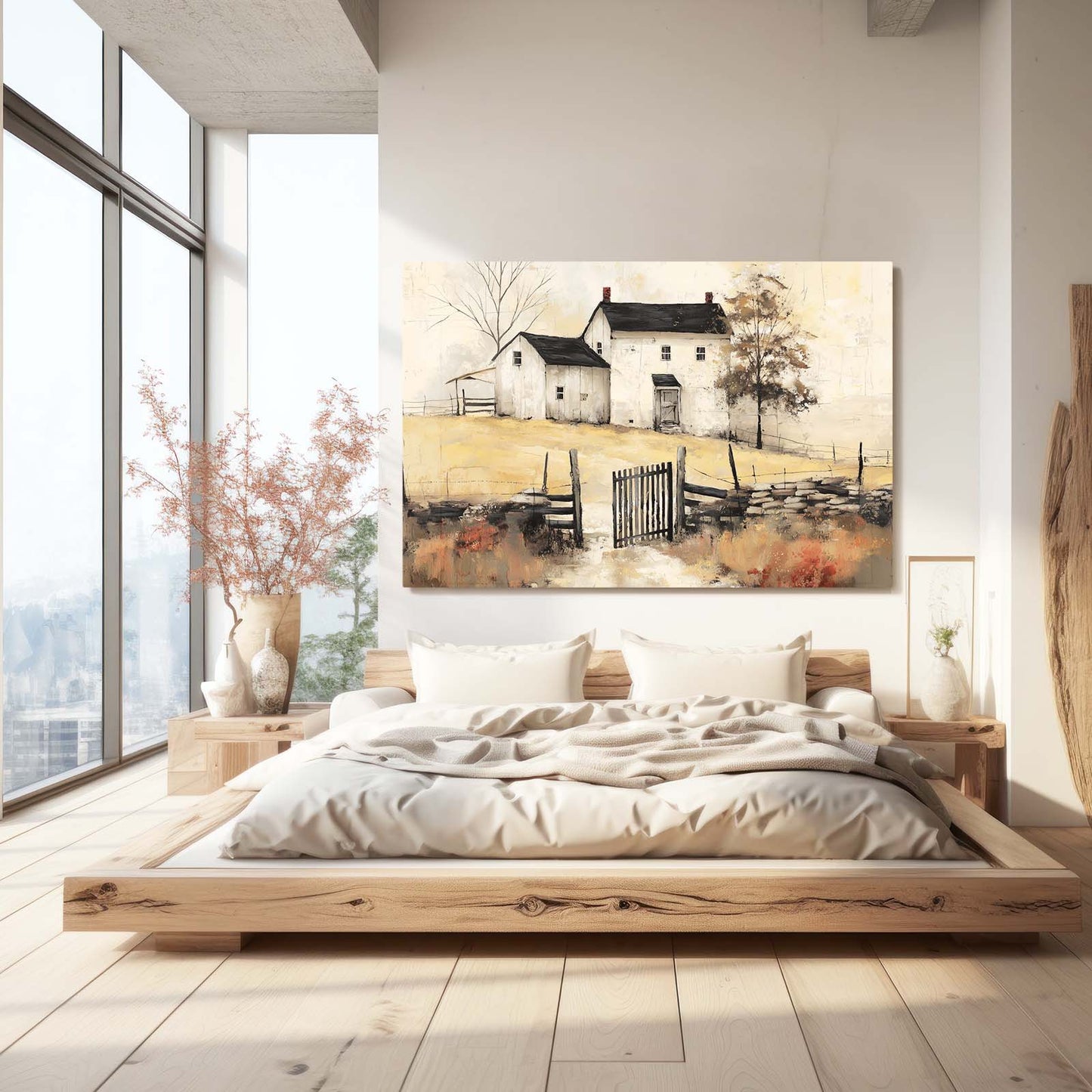 Vintage Rustic Farmhouse Farmhouse Canvas Art – styled in a furnished interior