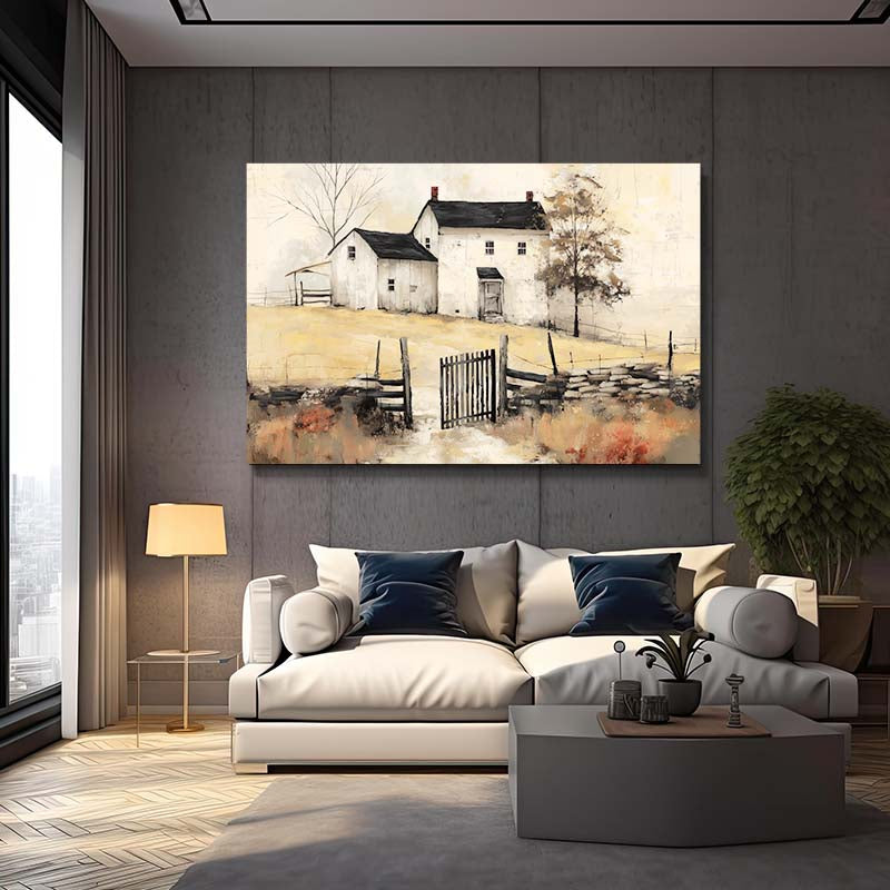 Vintage Rustic Farmhouse Farmhouse Canvas Art – styled in a furnished interior