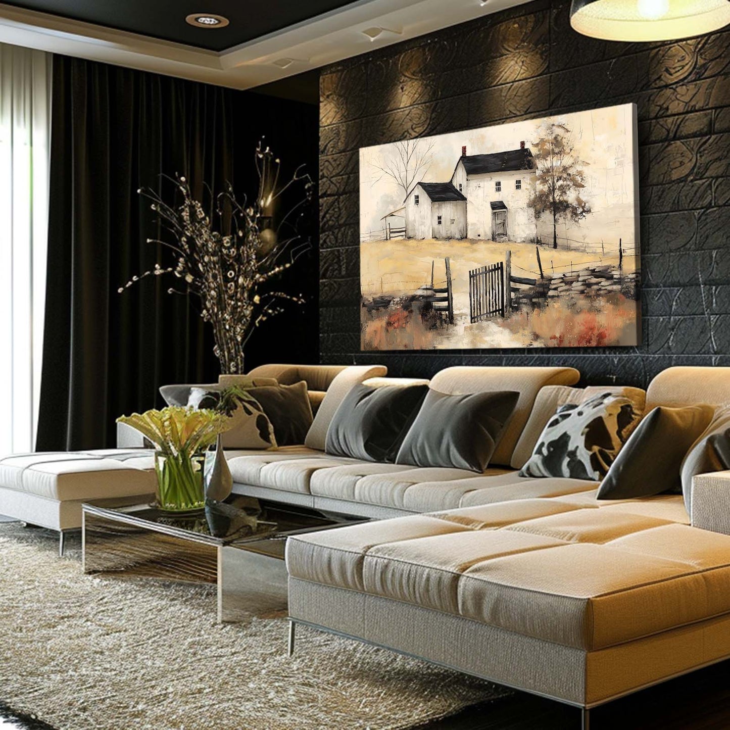 Vintage Rustic Farmhouse Farmhouse Canvas Art – styled in a furnished interior