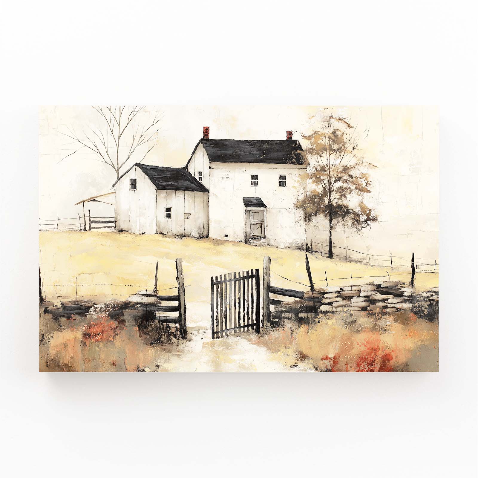 Vintage Rustic Farmhouse Canvas Art – angled canvas view on white background
