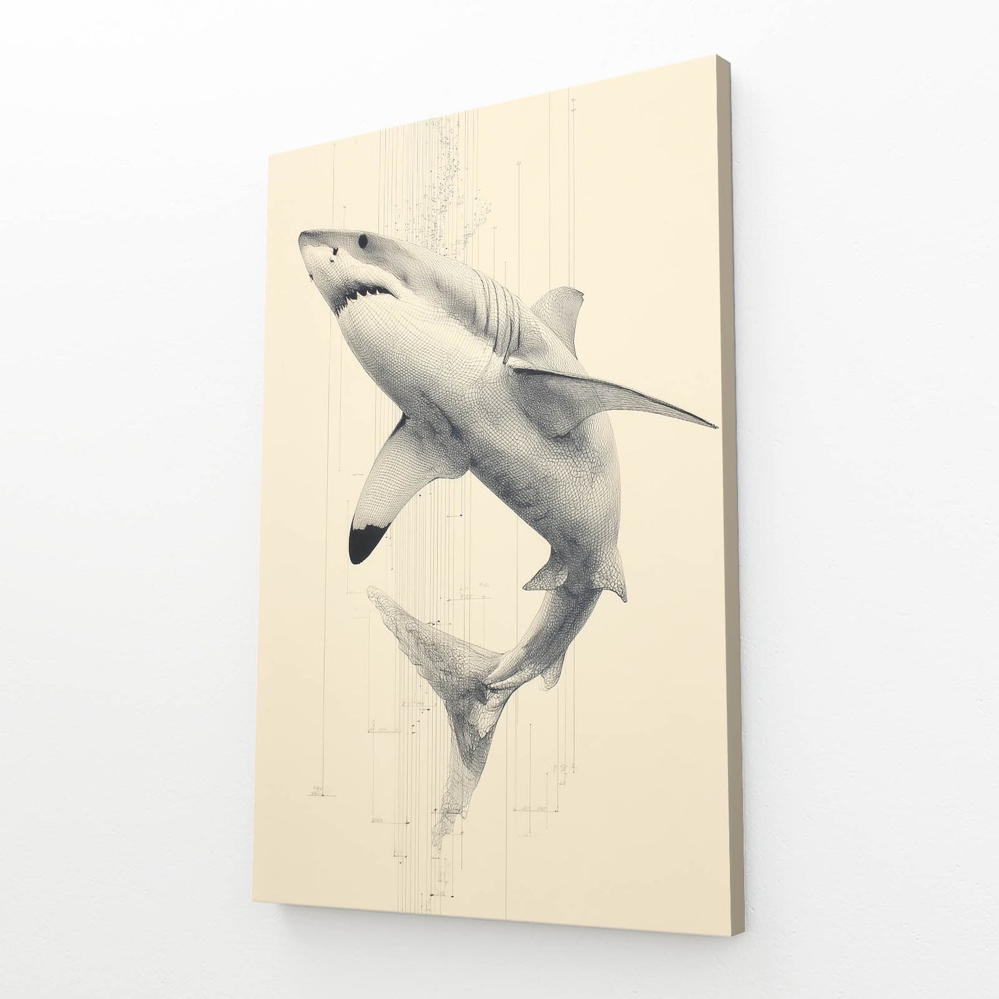 Vintage Sketch Study Shark Prints – angled canvas view on white background
