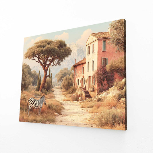 Vintage Zebra Wall Art – angled canvas view on white background