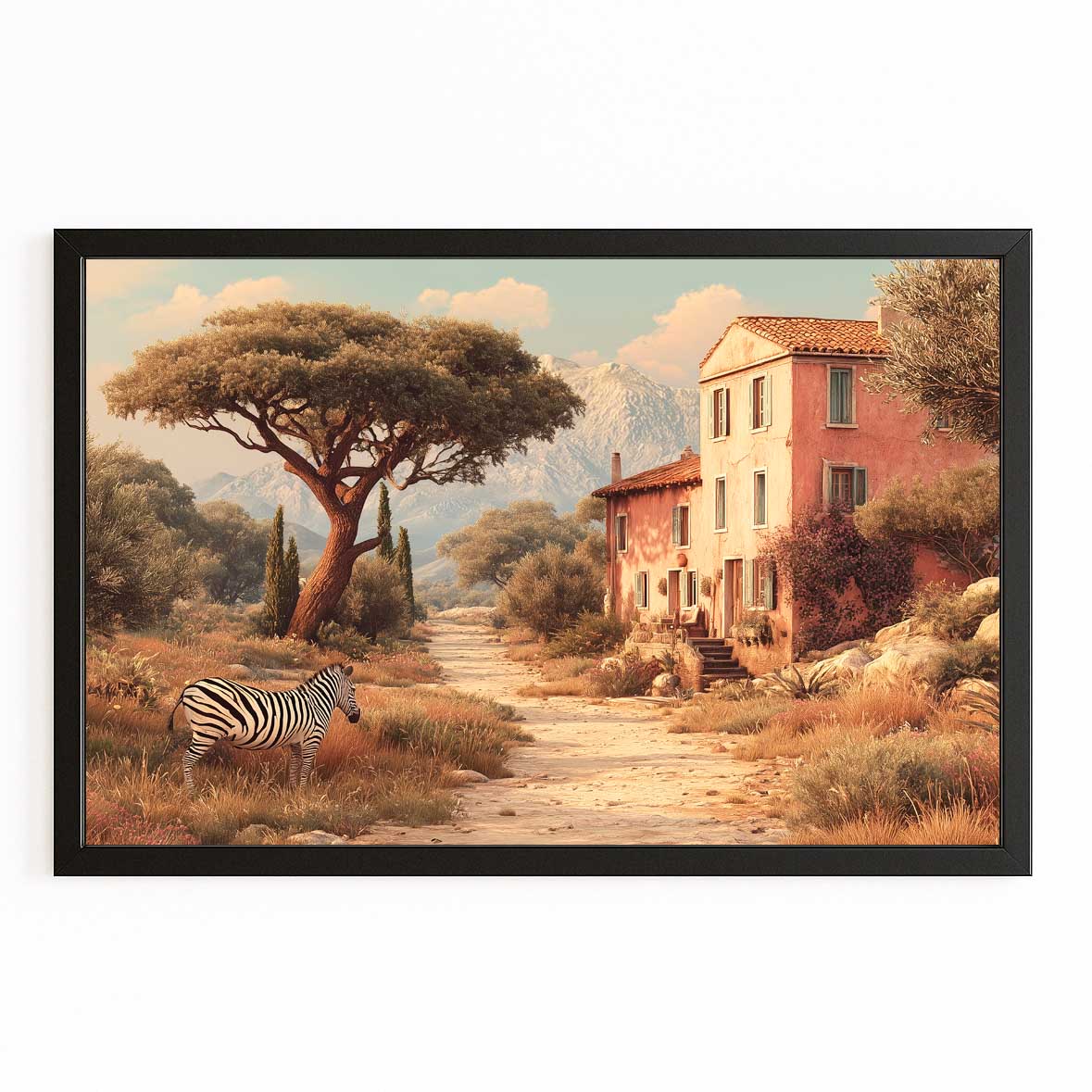 Vintage Zebra Wall Art – with Premium Black frame on white background