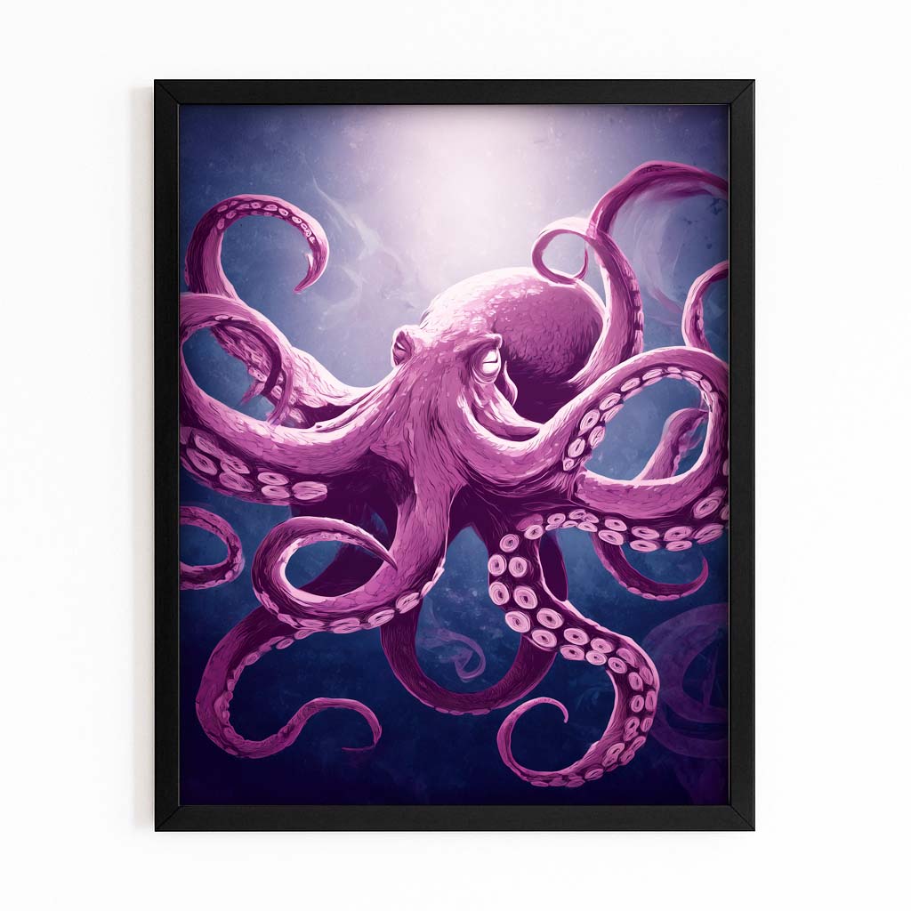 Violet Deep Drift Octopus Art – with Premium Black frame on white background