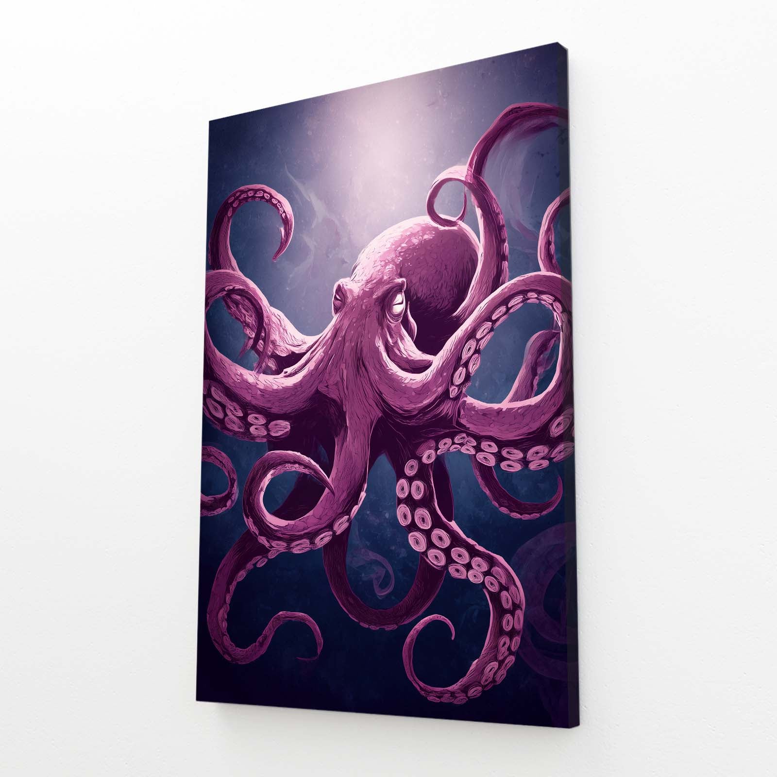 Violet Deep Drift Octopus Art – angled canvas view on white background