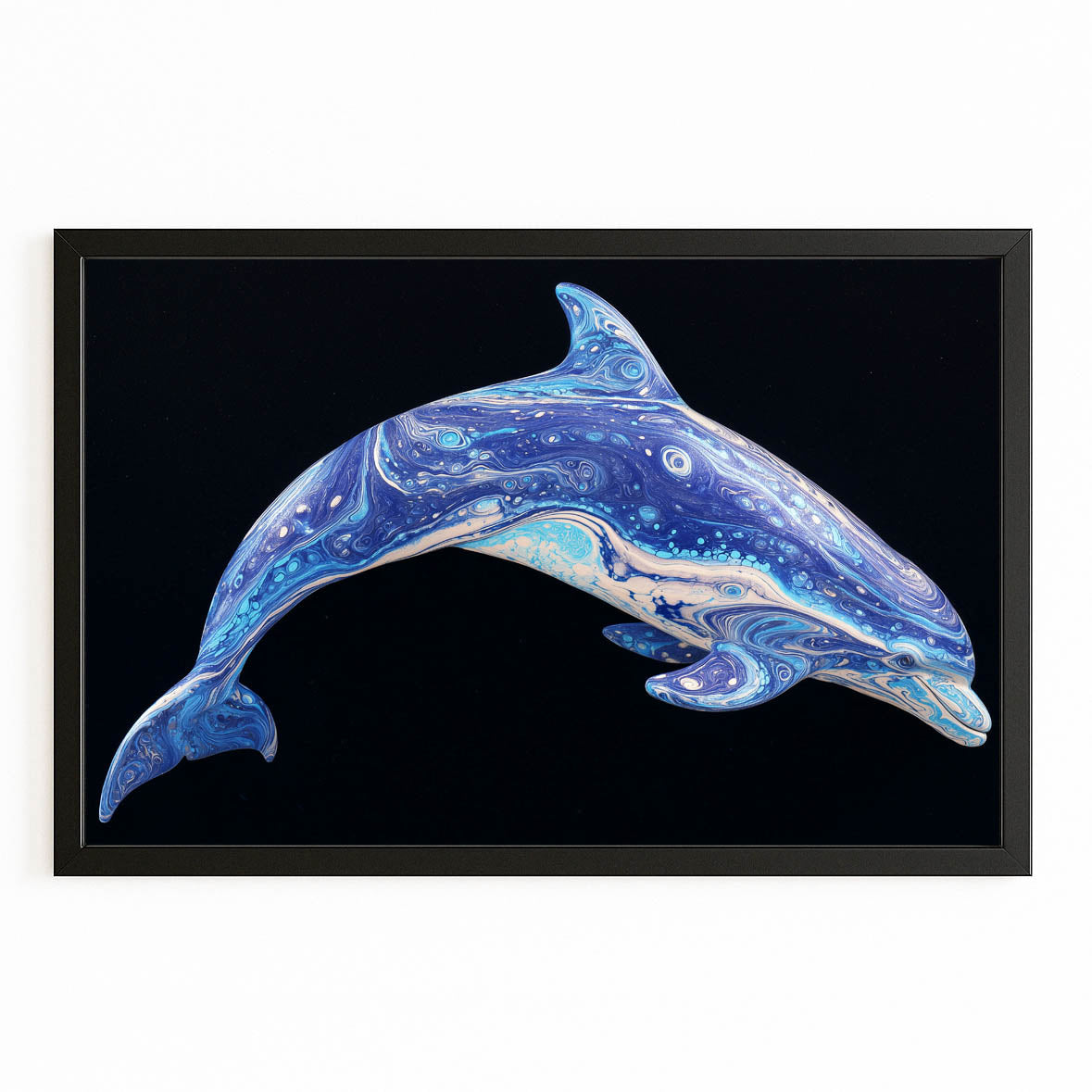Violet Duet Dolphin Canvas – with Premium Black wood frame on white background