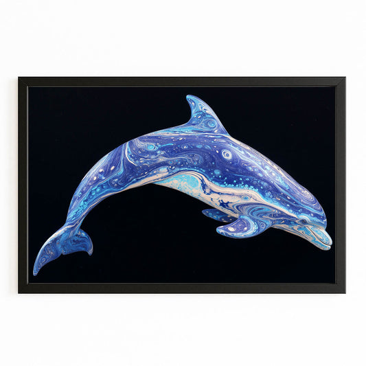 Violet Duet Dolphin Canvas – with Premium Black wood frame on white background