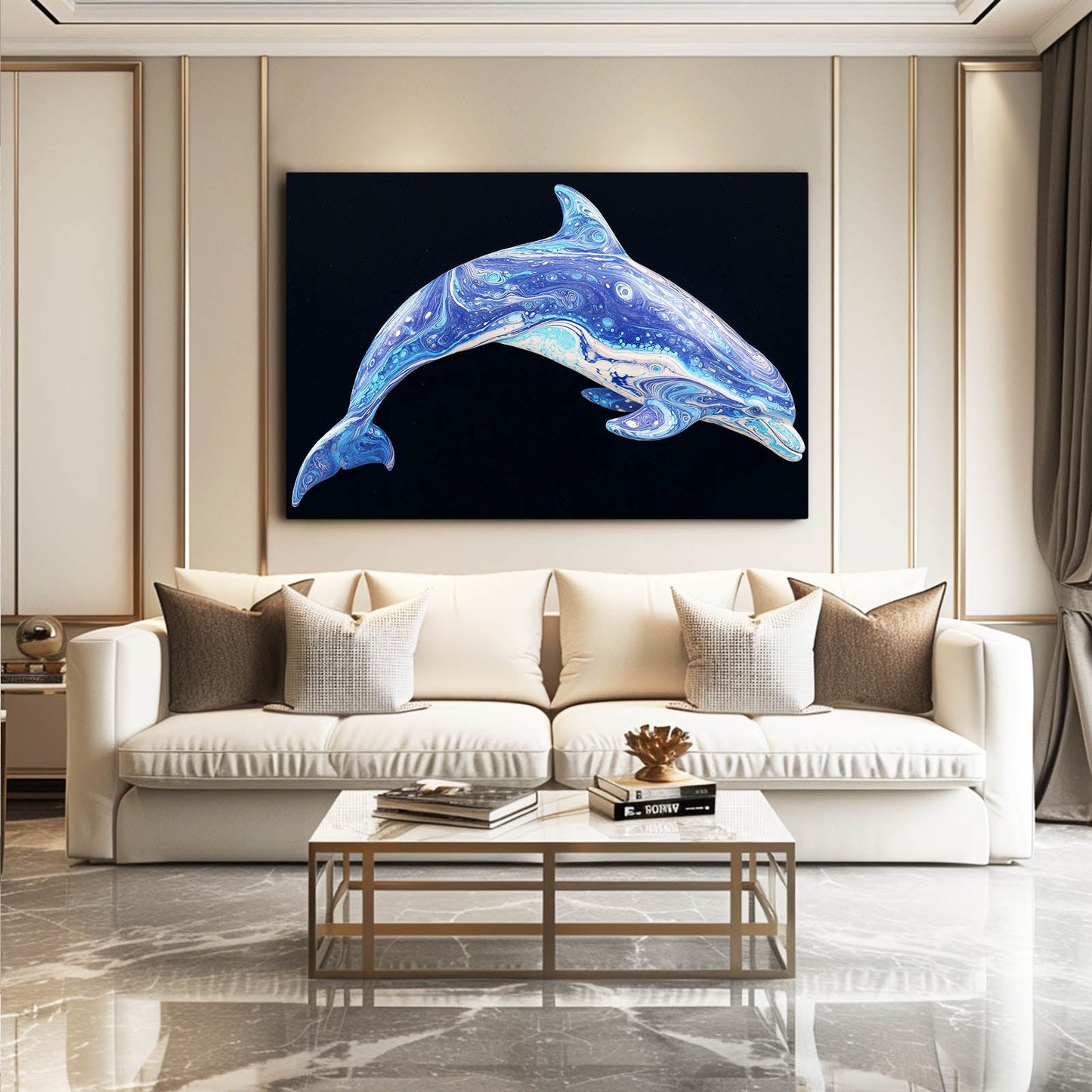 Violet Duet Dolphin Canvas – styled in a furnished interior