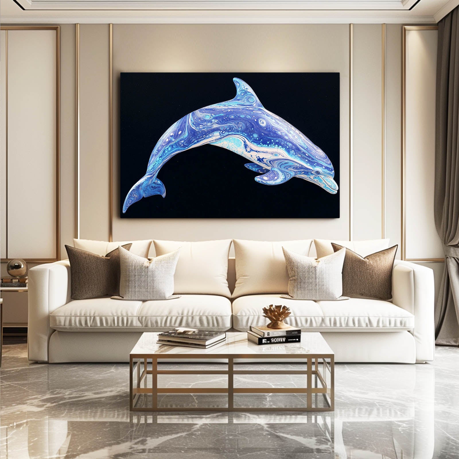 Violet Duet Dolphin Canvas – styled in a furnished interior