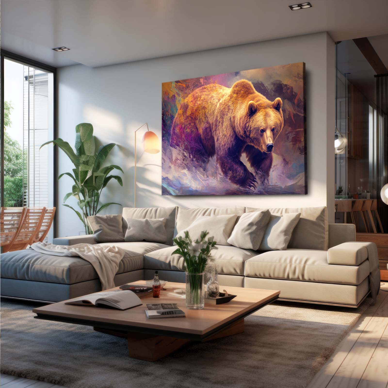Violet Dust Charge Bear Canvas — abstract canvas print, styled in a furnished interior