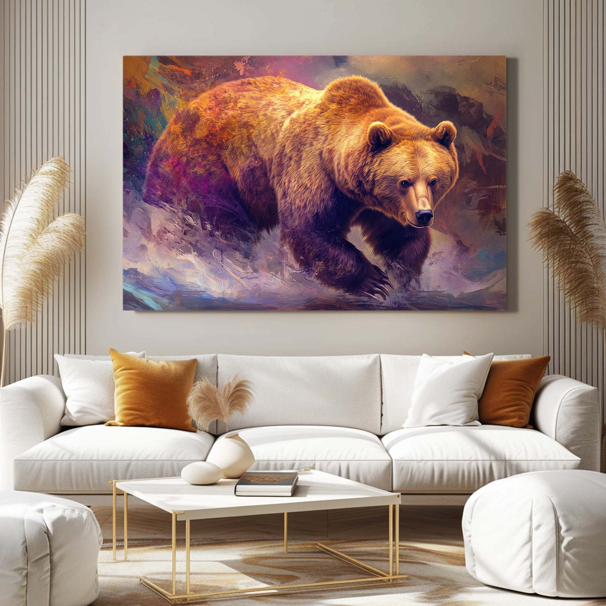 Violet Dust Charge Bear Canvas — abstract canvas print, styled in a furnished interior