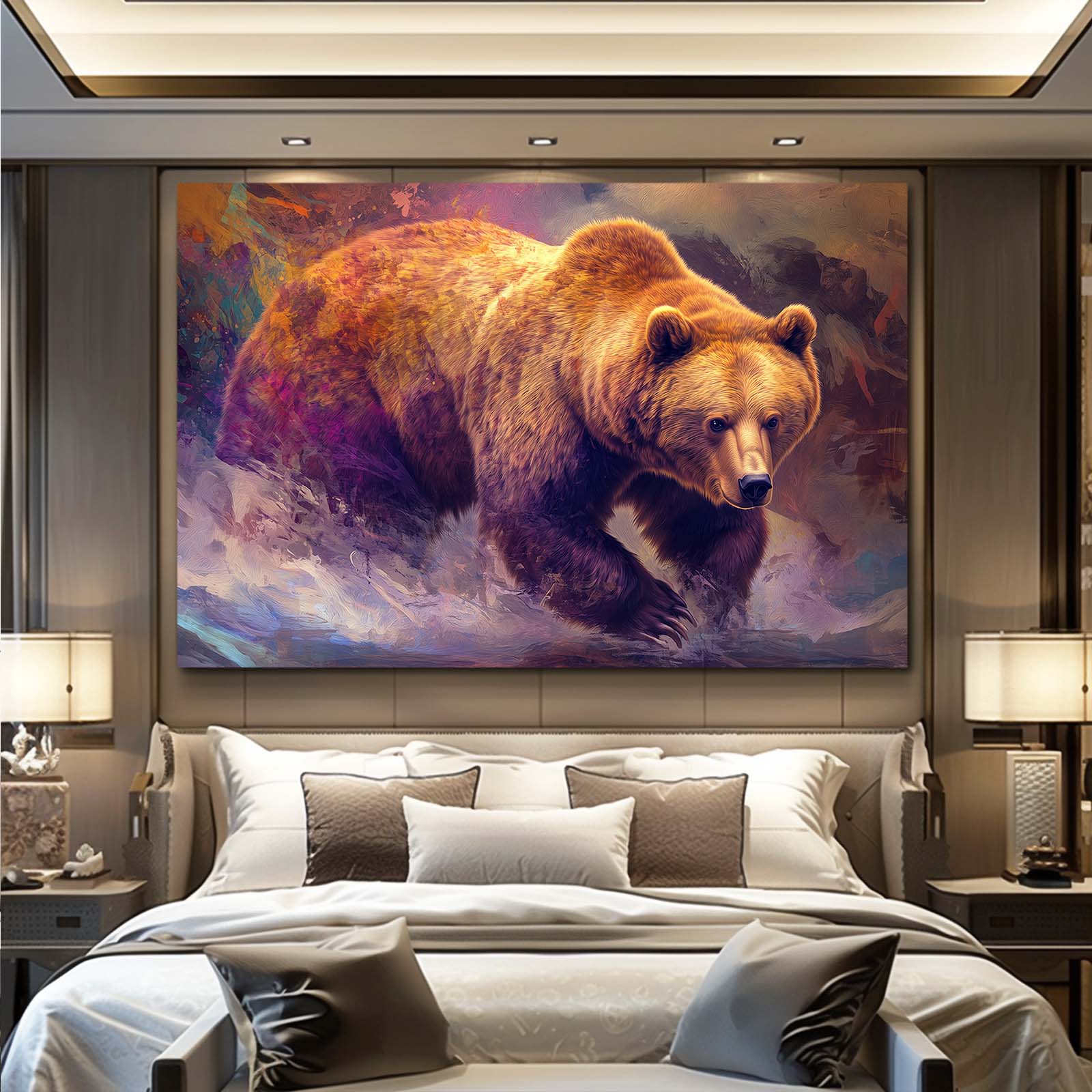 Violet Dust Charge Bear Canvas — abstract canvas print, styled in a furnished interior