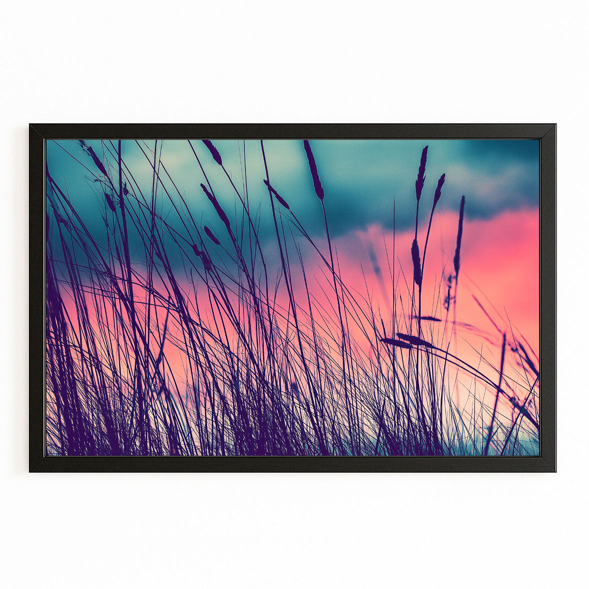 Violet Grass Photography Art Prints — photography canvas print, with Premium Black frame on white background