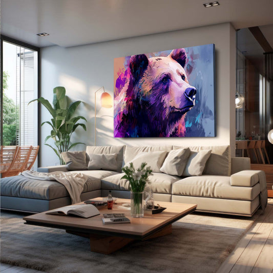 Violet Ridge Profile Bear Wall Decor — abstract canvas print, styled in a furnished interior
