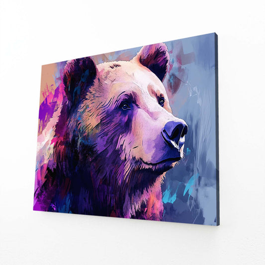Violet Ridge Profile Bear Wall Decor — abstract canvas print, angled canvas view on white background