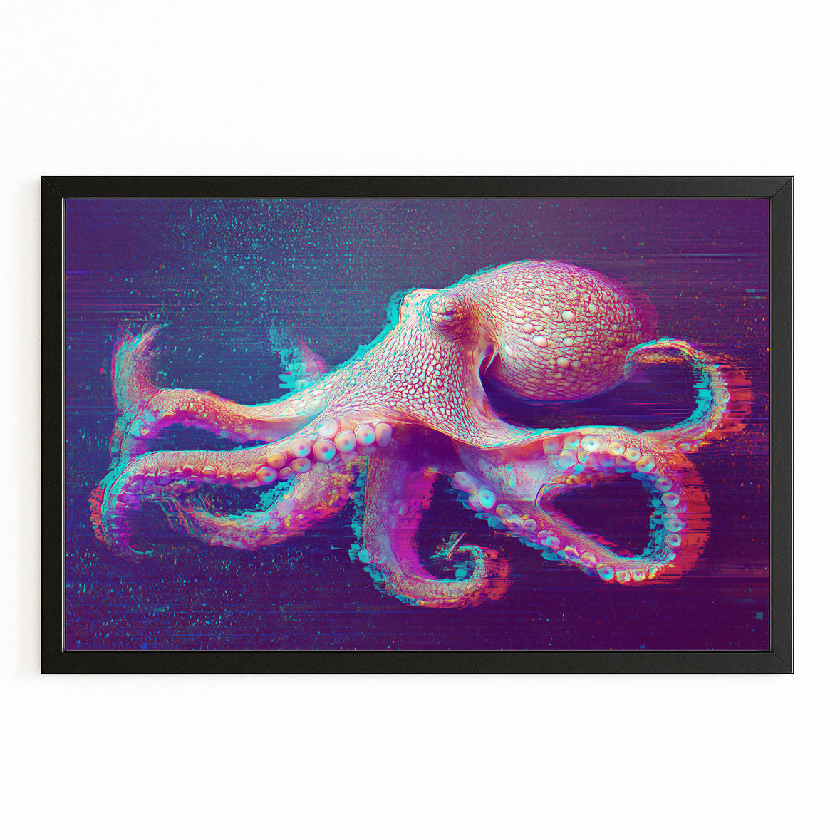 Violet Tentacles Octopus Wall Decor – with Premium Black frame on white background