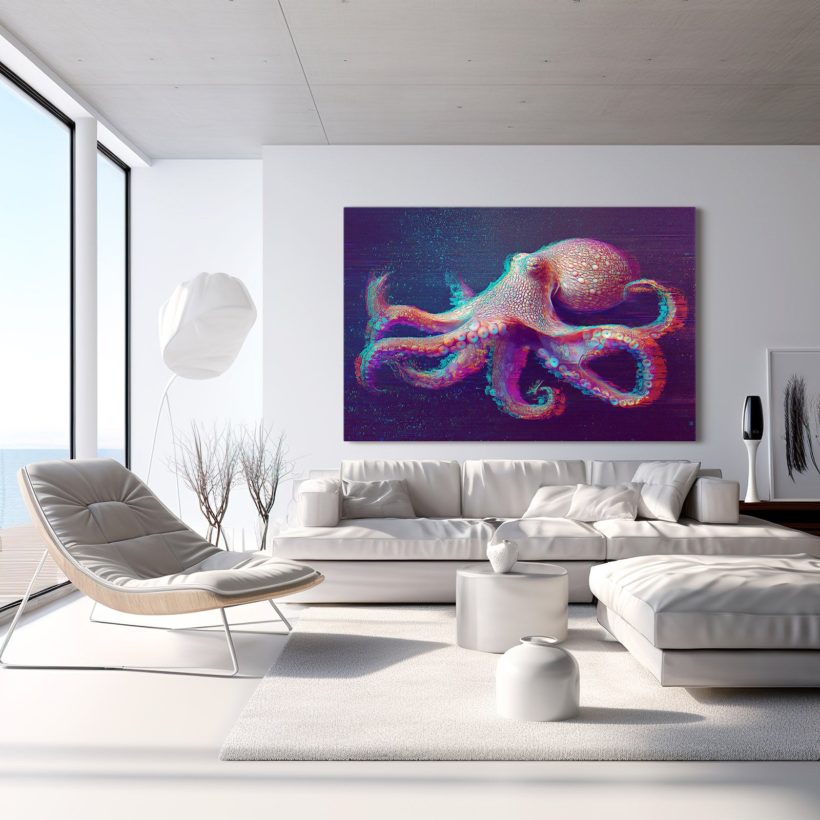 Violet Tentacles Octopus Wall Decor – styled in a furnished interior