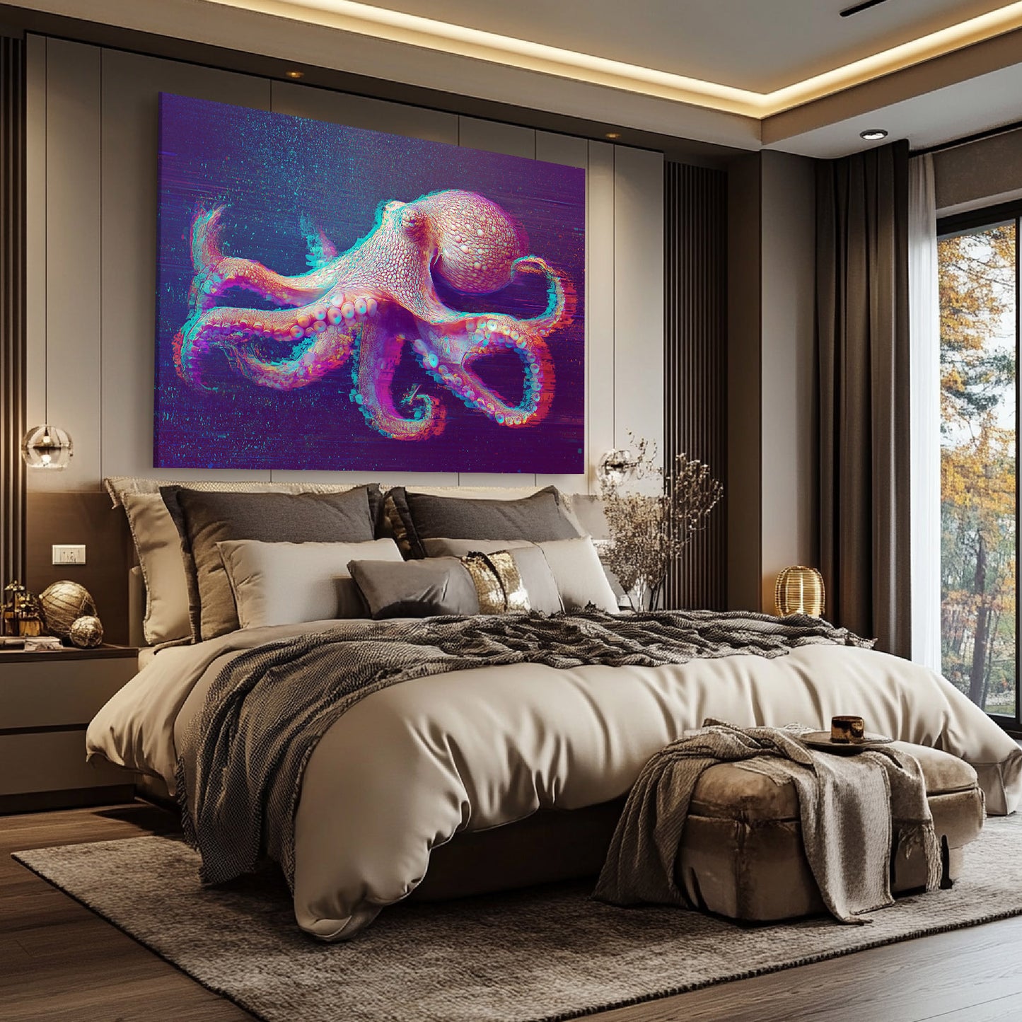 Violet Tentacles Octopus Wall Decor – styled in a furnished interior