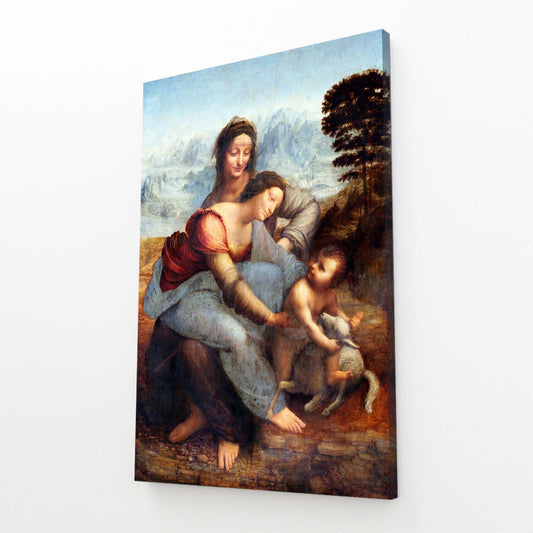 Virgin And Saint Anne Da Vinci Prints — realism canvas print, angled canvas view on white background