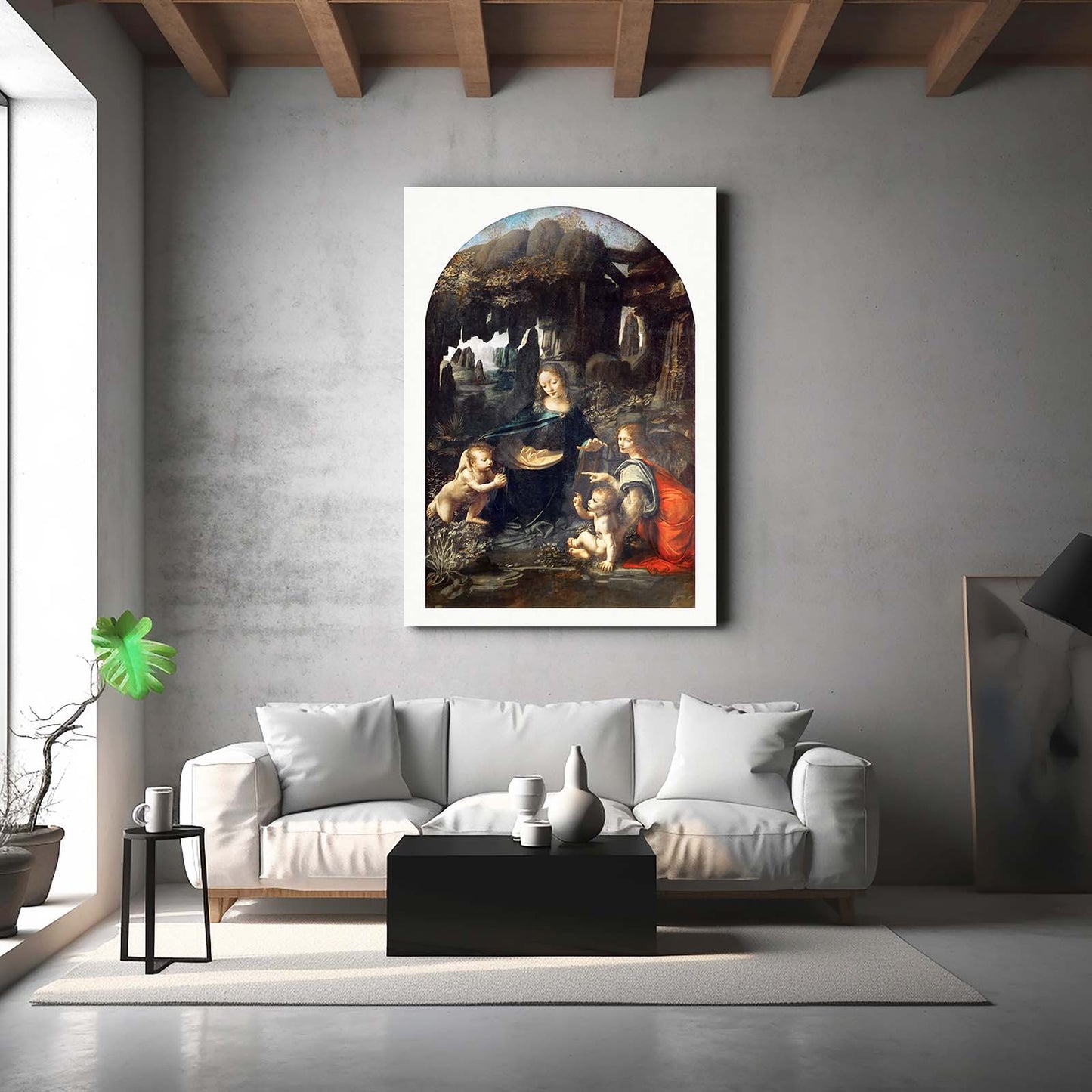 Virgin Of The Rocks Da Vinci Wall Decor – styled in a furnished interior