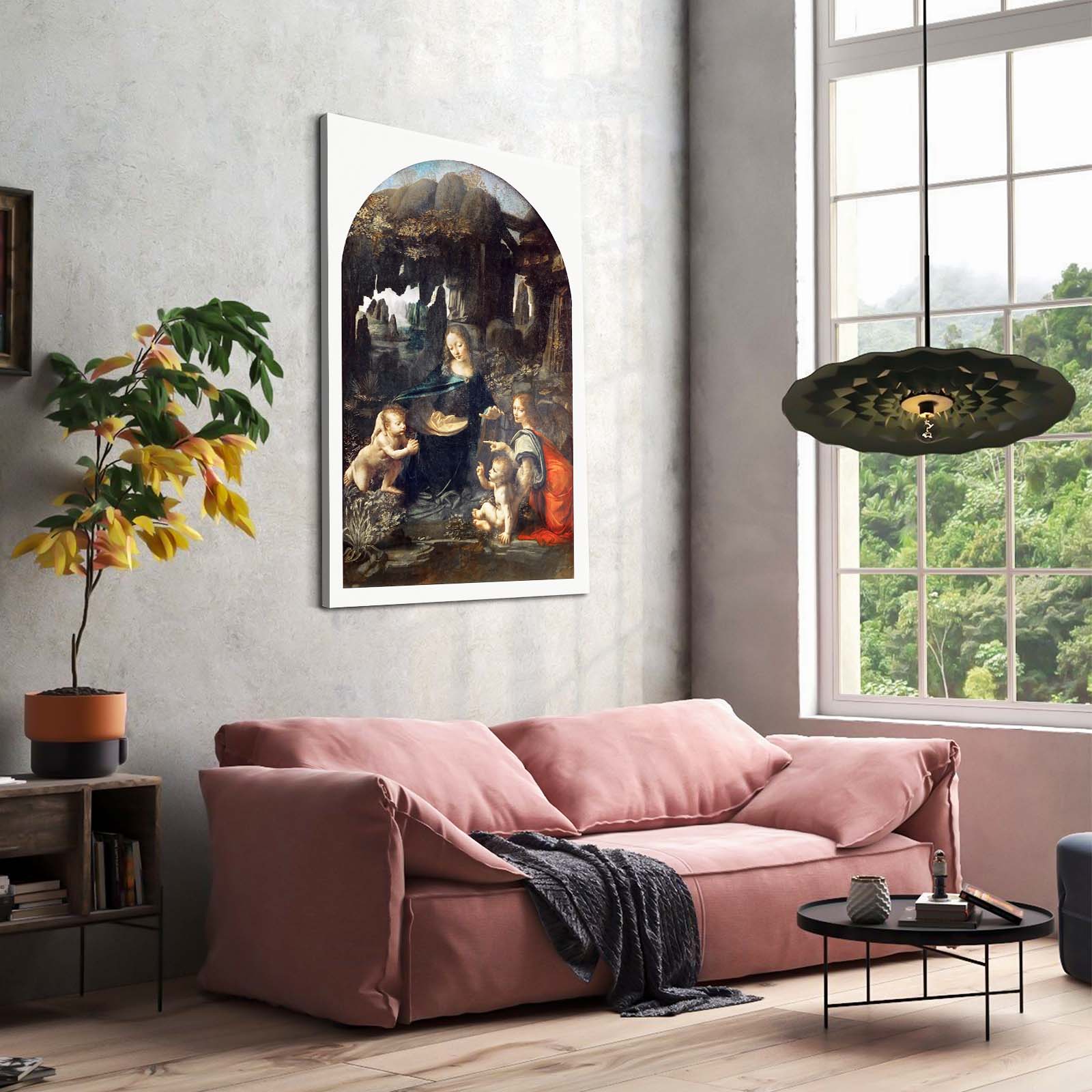 Virgin Of The Rocks Da Vinci Wall Decor – styled in a furnished interior