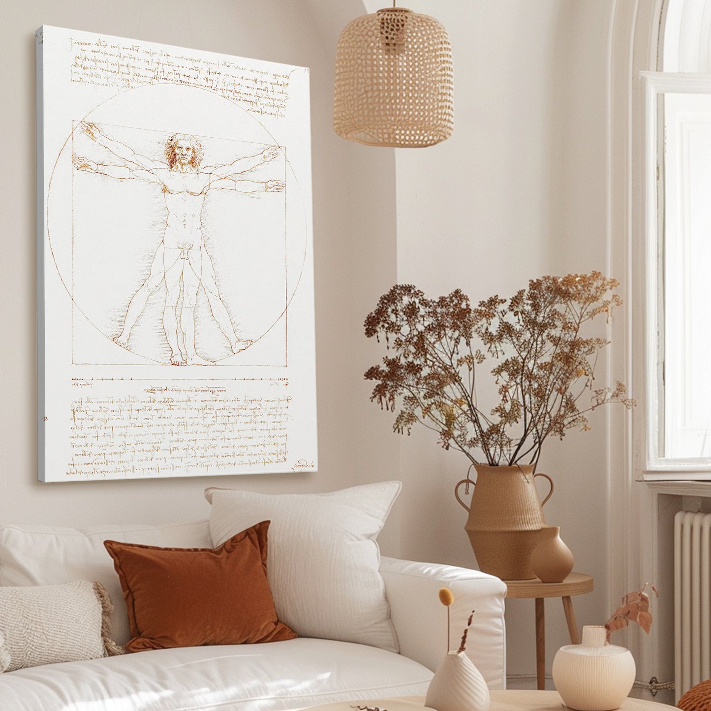 Vitruvian Man Da Vinci Art – styled in a furnished interior
