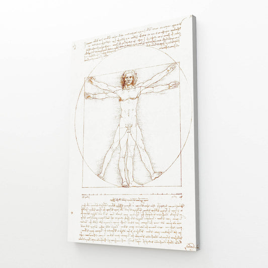 Vitruvian Man Da Vinci Art — line canvas print, angled canvas view on white background