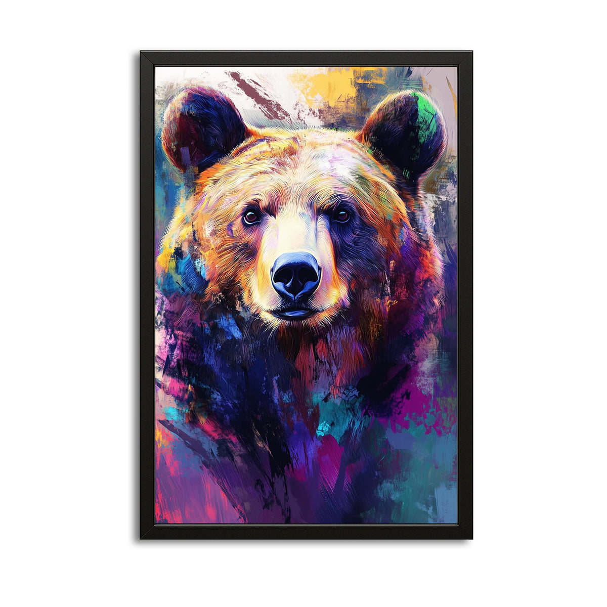 Vivid Bear Art — contemporary canvas print in blue tones, with Premium Black frame on white background