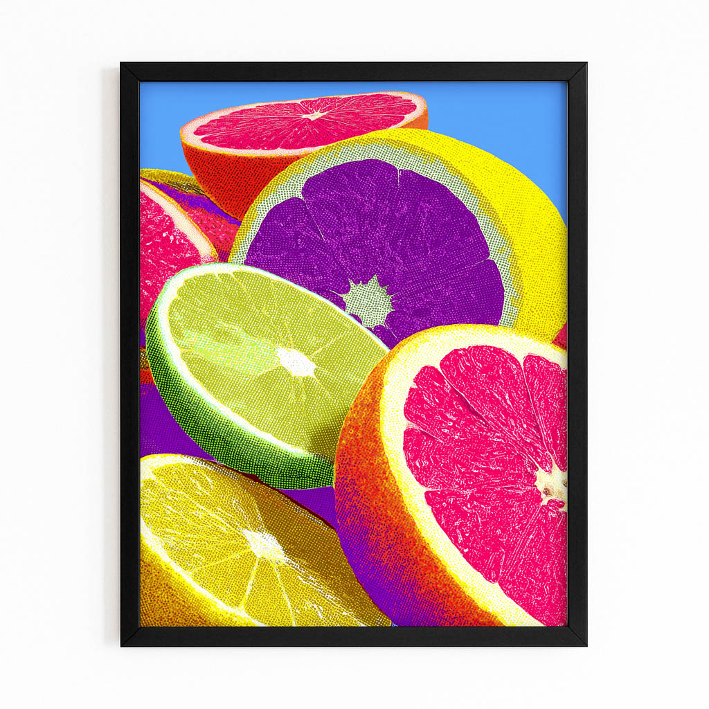 Vivid Citrus Slices Fruit Art – with Premium Black frame on white background