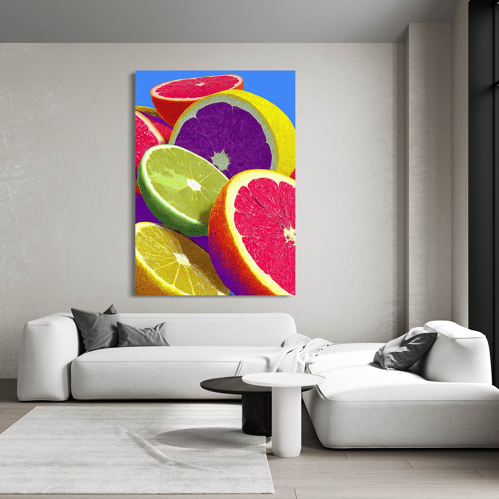 Vivid Citrus Slices Fruit Art – styled in a furnished interior