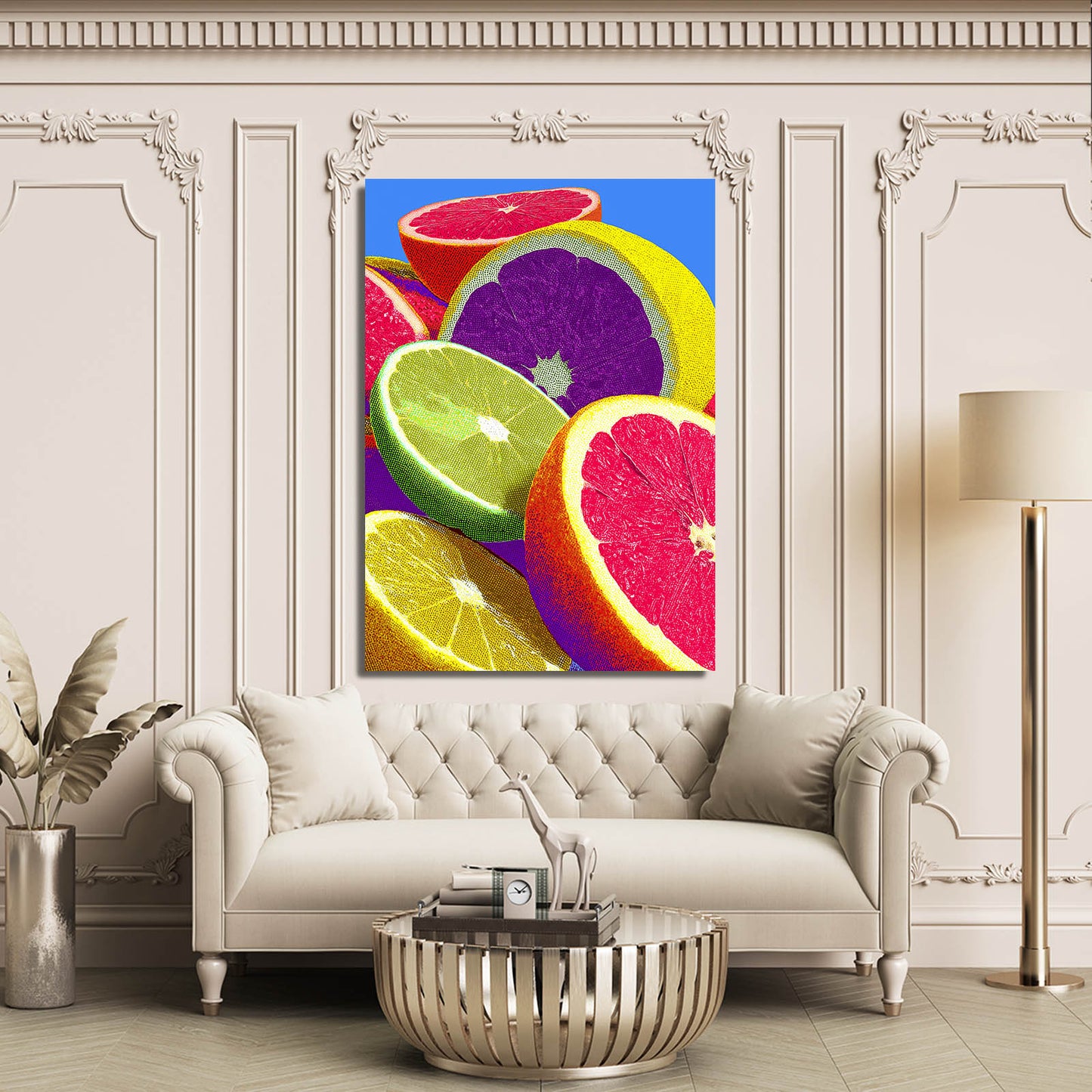 Vivid Citrus Slices Fruit Art – styled in a furnished interior