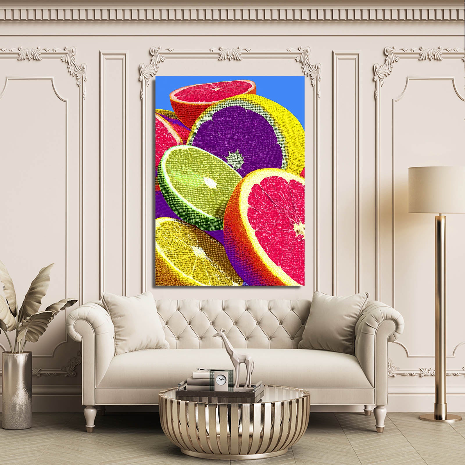 Vivid Citrus Slices Fruit Art – styled in a furnished interior