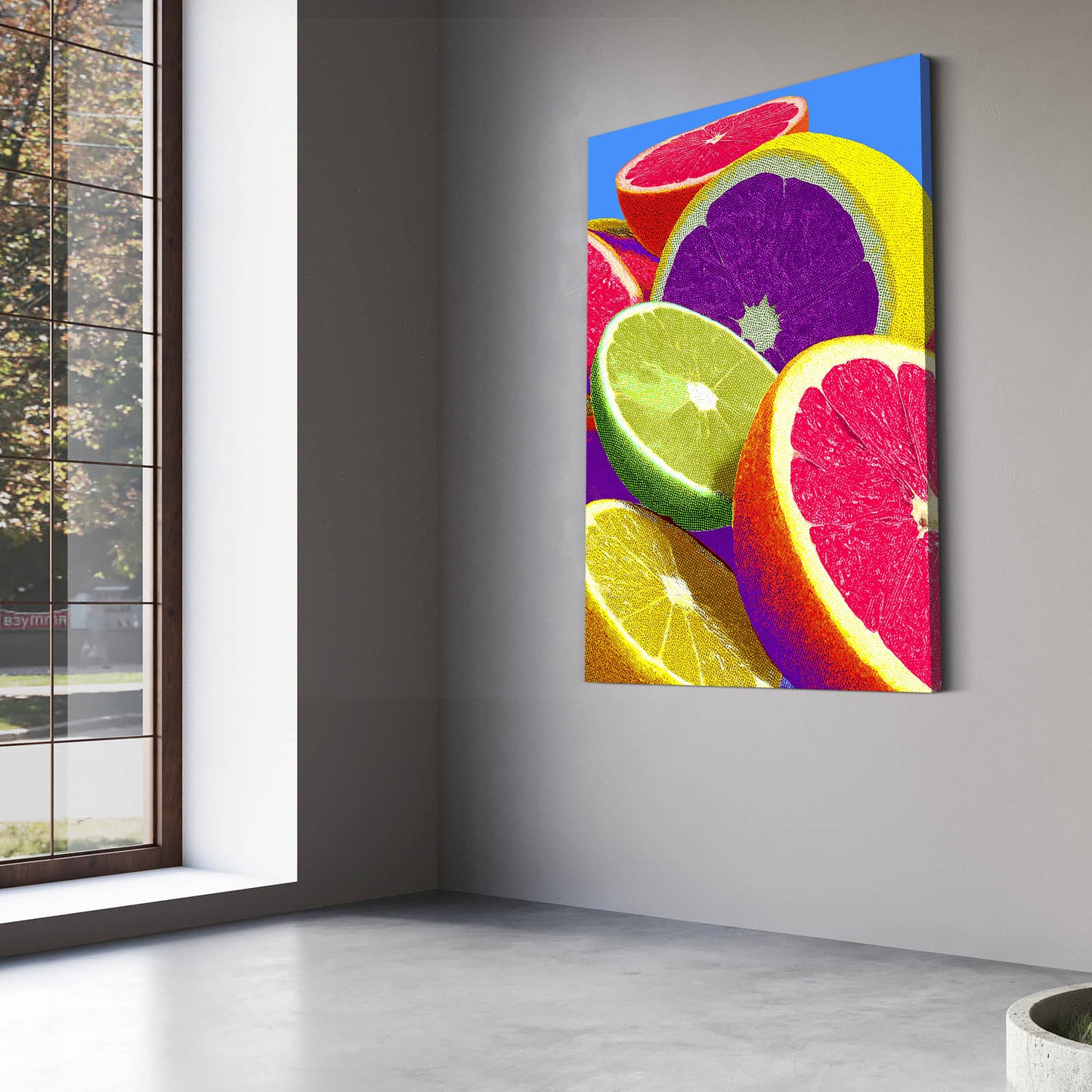 Vivid Citrus Slices Fruit Art – styled in a furnished interior