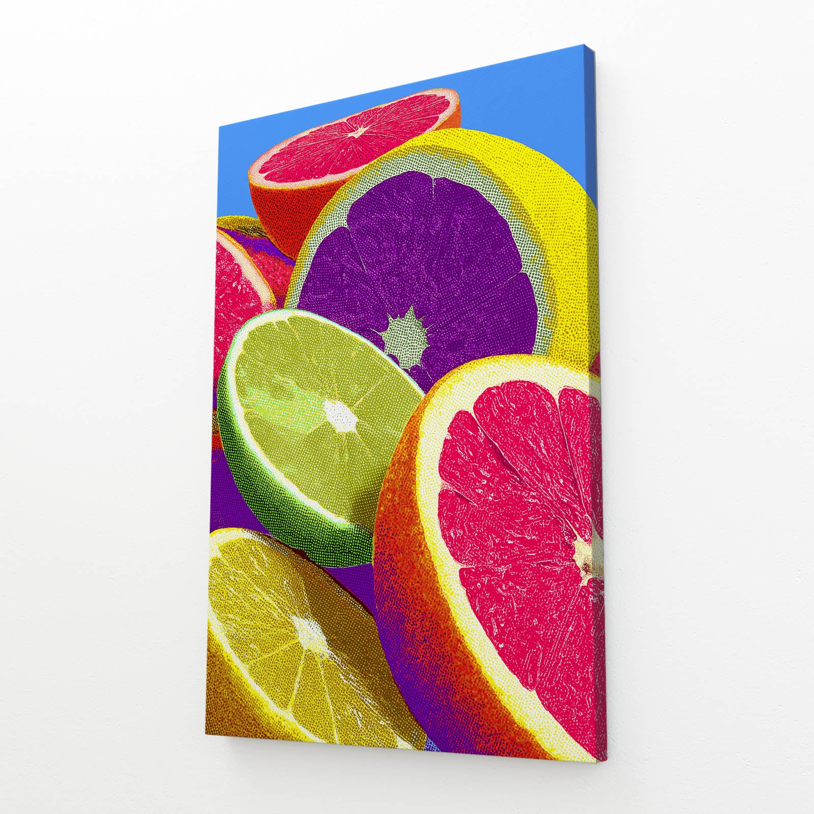 Vivid Citrus Slices Fruit Art – angled canvas view on white background