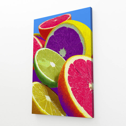 Vivid Citrus Slices Fruit Art – angled canvas view on white background