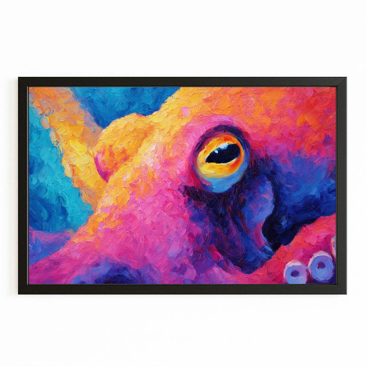 Vivid Color Field Octopus Canvas Art – with Premium Black frame on white background