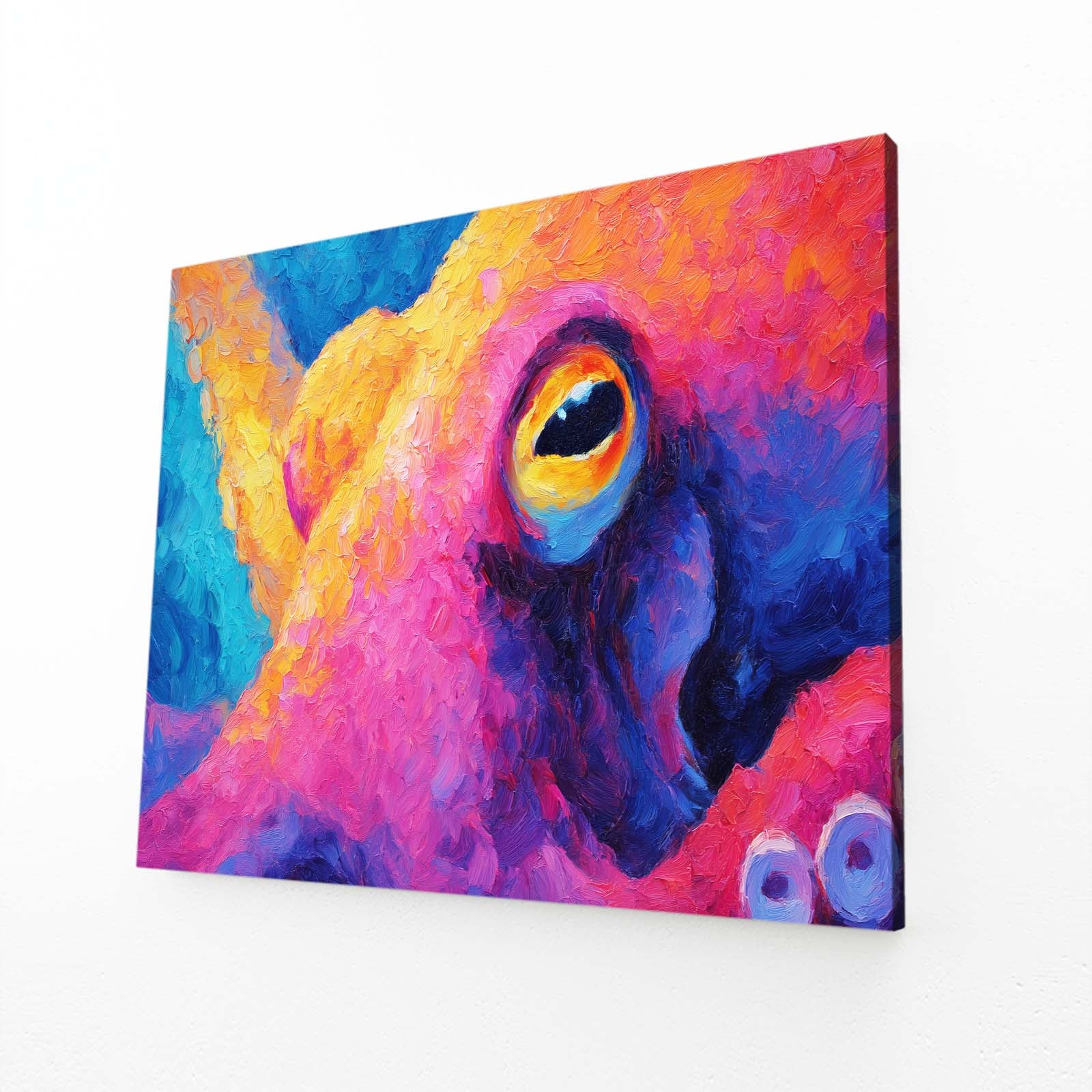 Vivid Color Field Octopus Canvas Art – angled canvas view on white background