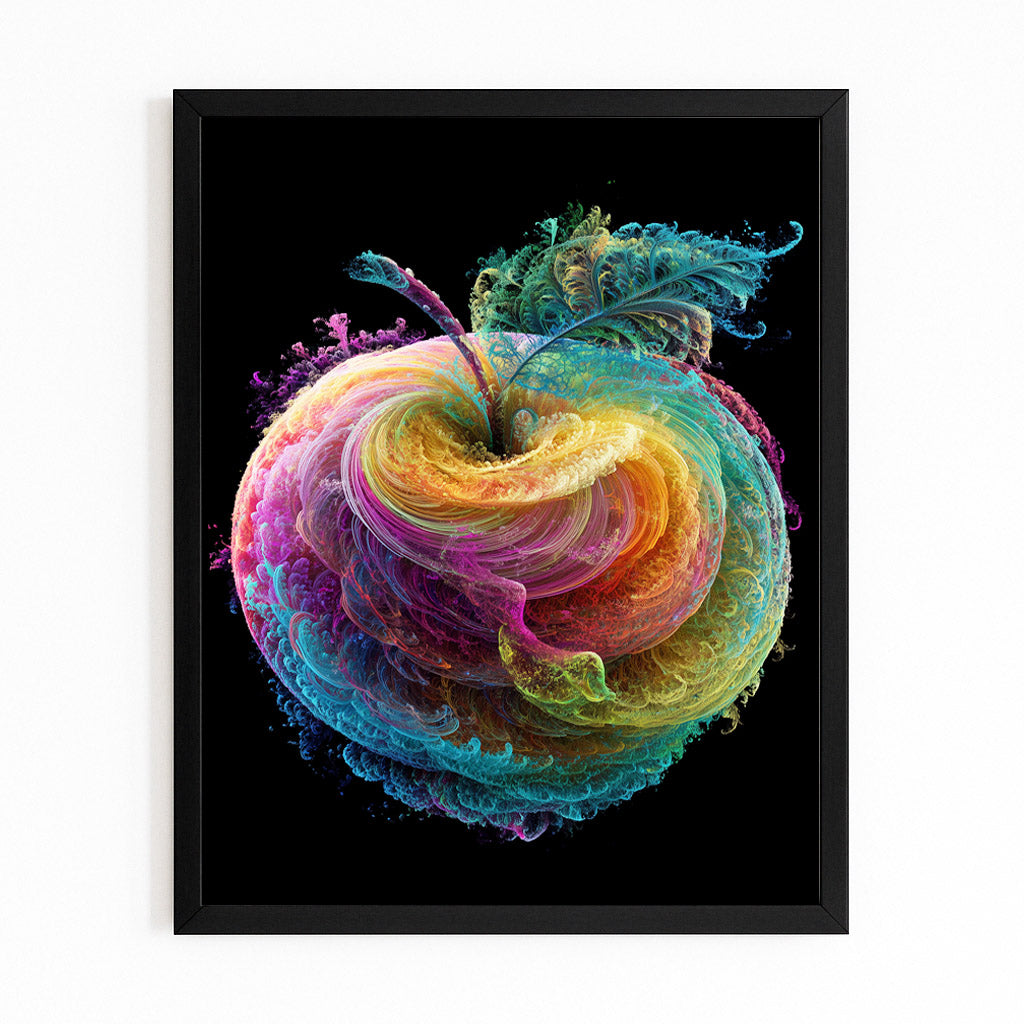 Vivid Color Swirl Apple Canvas – with Premium Black frame on white background