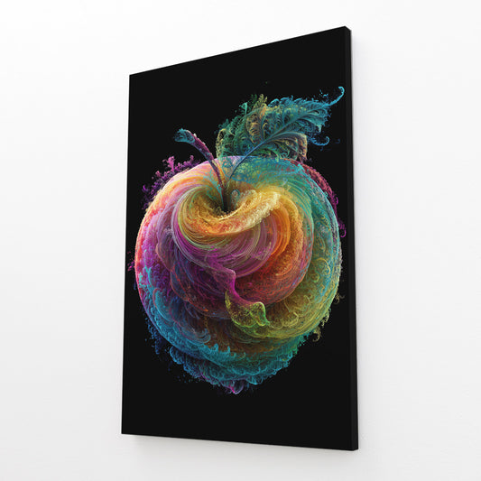 Vivid Color Swirl Apple Canvas – angled canvas view on white background