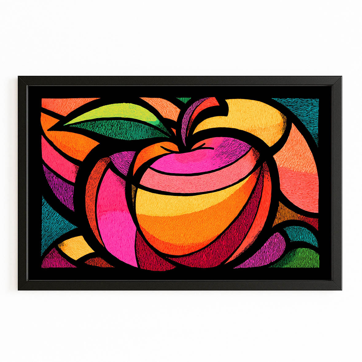 Vivid Glass Panels Apple Canvas Art – with Premium Black frame on white background