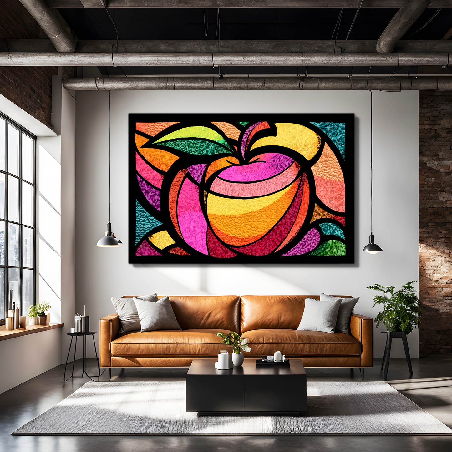 Vivid Glass Panels Apple Canvas Art – styled in a furnished interior