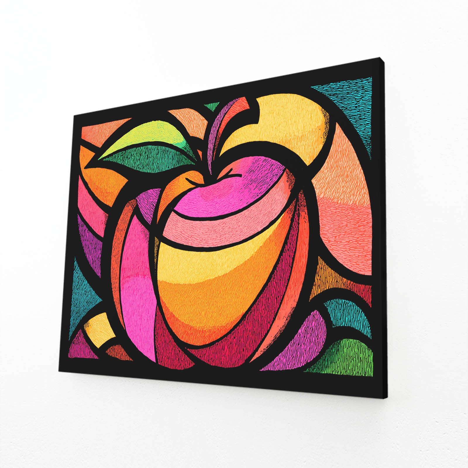 Vivid Glass Panels Apple Canvas Art – angled canvas view on white background