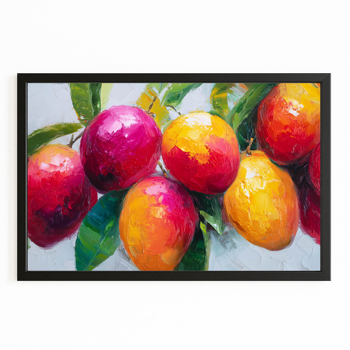 Vivid Mango Cluster Fruit Wall Art – with Premium Black frame on white background