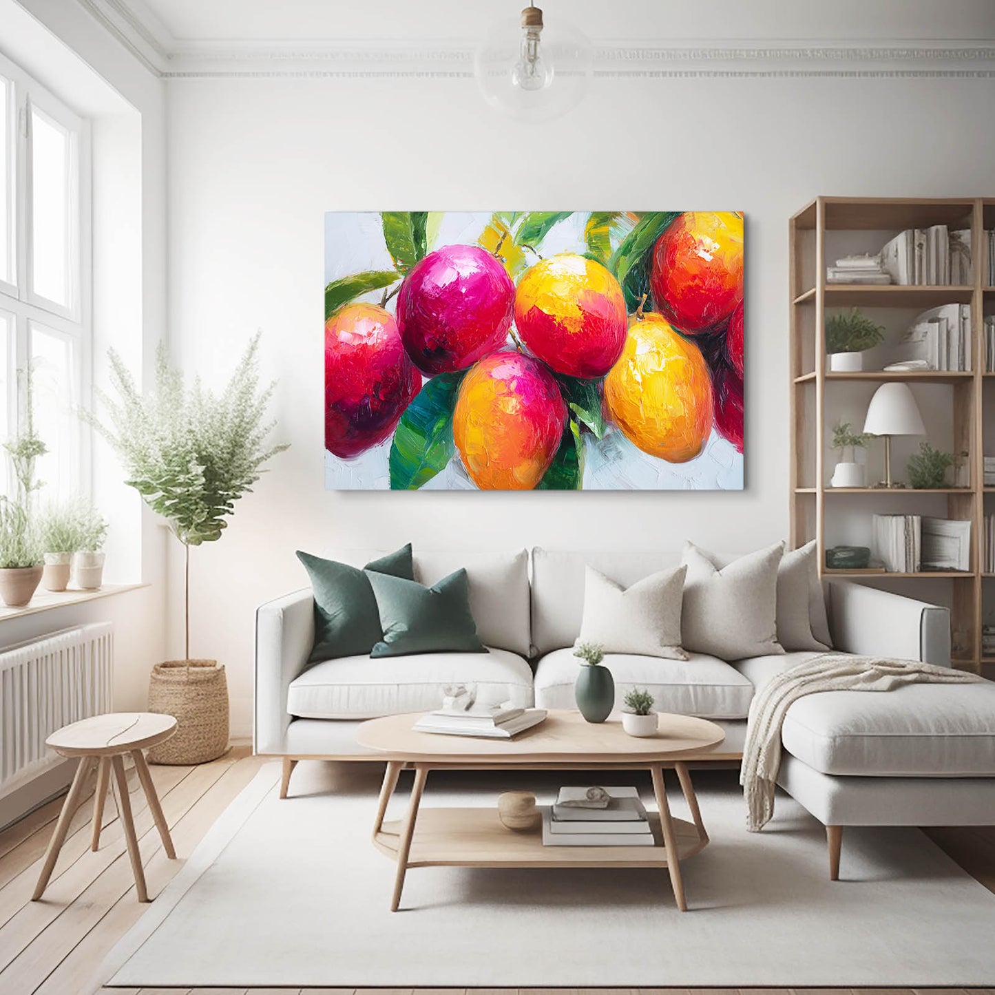 Vivid Mango Cluster Fruit Wall Art – styled in a furnished interior