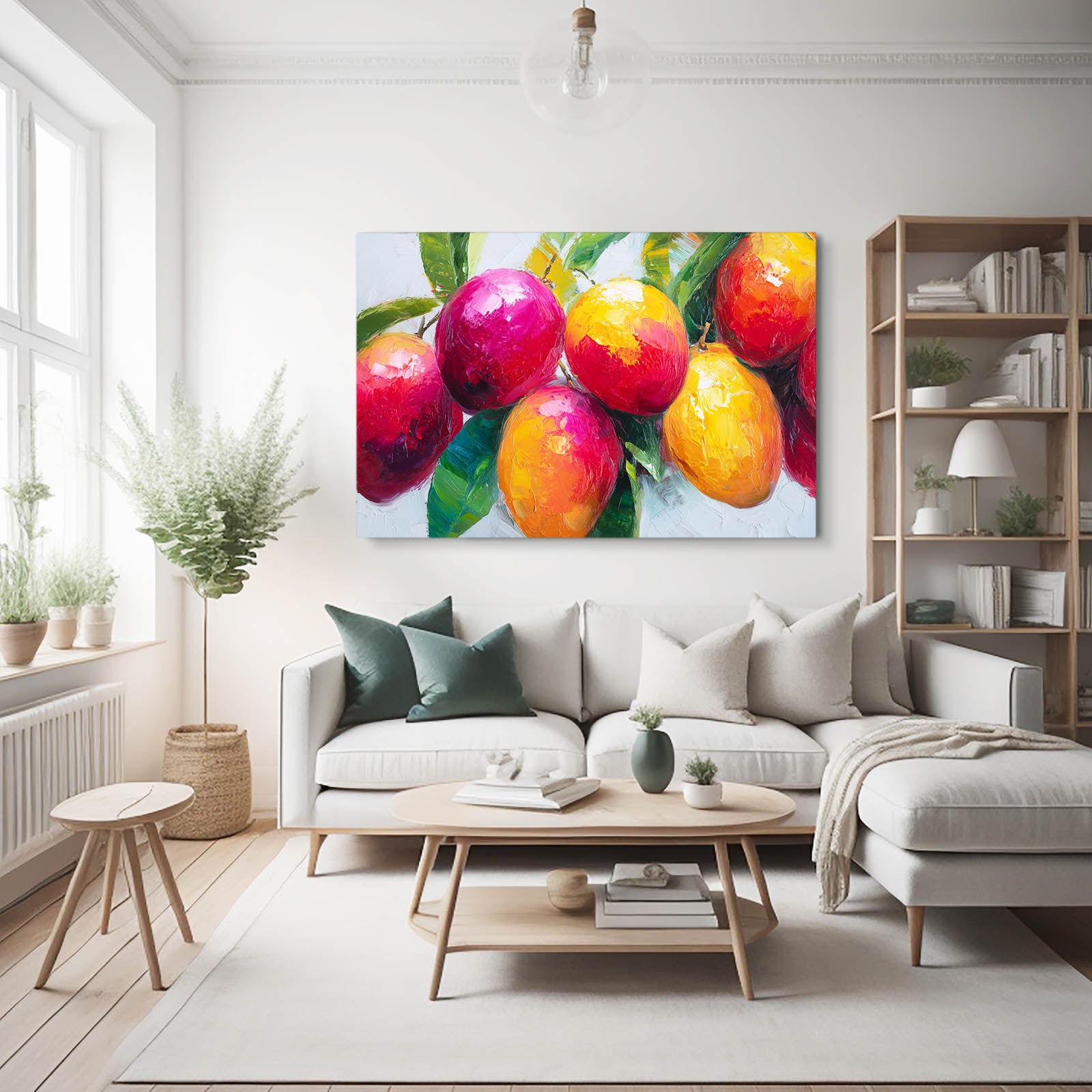 Vivid Mango Cluster Fruit Wall Art – styled in a furnished interior